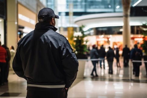 Security Guard In Mall Watching Over Shoppers